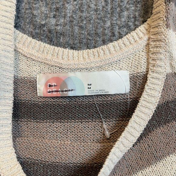 Free People FP Size Medium Beach Vista Sweater Tank Taupe Striped Loose Fit NEW - Picture 5 of 9